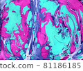 Handmade marble texture. Fluid paints. Can be used for print, background, textile, design of posters, cards, wallpapers. Modern artwork. Marbling drawing brush. Pink, violet and blue colours 81186185