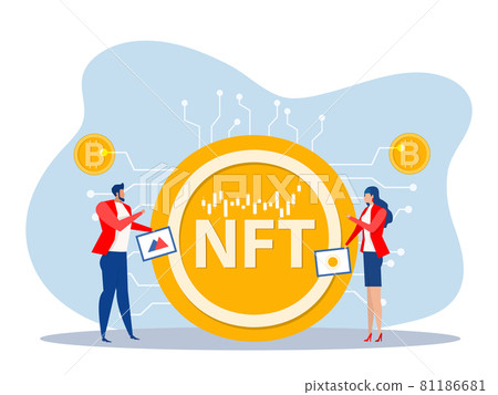 Non fungible token sell and buy art on market place illustration landing page for websites, mobile applications vector 81186681