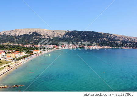 Baska, island Krk, Adriatic coast beaches, panorama, Croatia 81187003