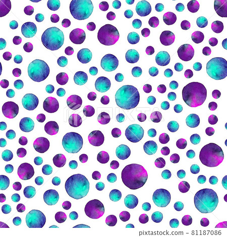 Seamless pattern. Watercolor abstract background. round brushstrokes. On white . Colorful and endless rainbow. Violet blue bubble gum 81187086
