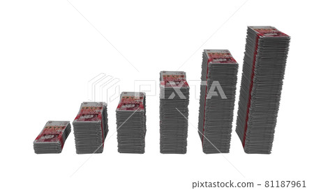 stacks of British pound bills rising in upwards stairs stacks of British pound bills rising in upwards stairs 81187961