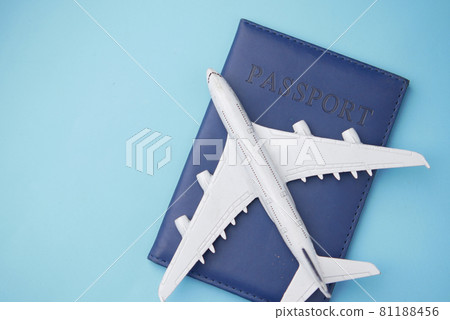 top view of passport and plate on table with copy space top view of passport and plate on table with copy space 81188456