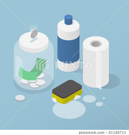 Saving Money For Cleaning Isometric Illustration 81189713