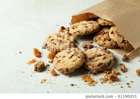 Cookies with caramel on white textured background 81190053