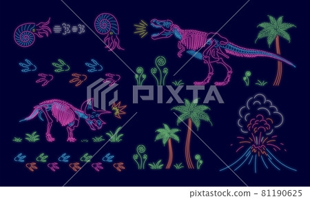 Dinosaur illustration set (neon style) 81190625