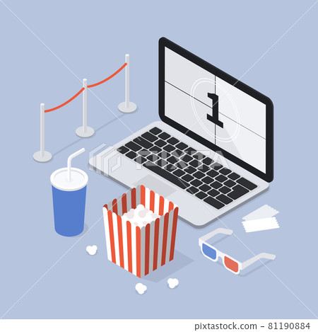 Isometric Home Online Cinema Illustration Isometric Home Online Cinema Illustration 81190884