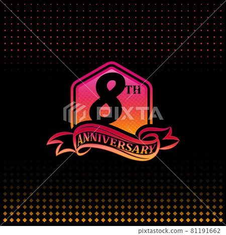 Eight years anniversary celebration logotype. 8th anniversary logo, black background 81191662