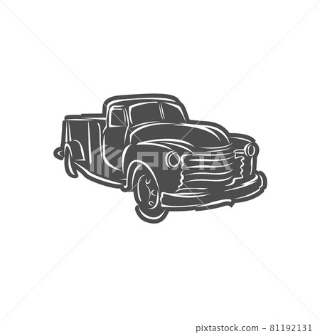 Monochrome illustration of classic retro style truck. Isolated on white background 81192131