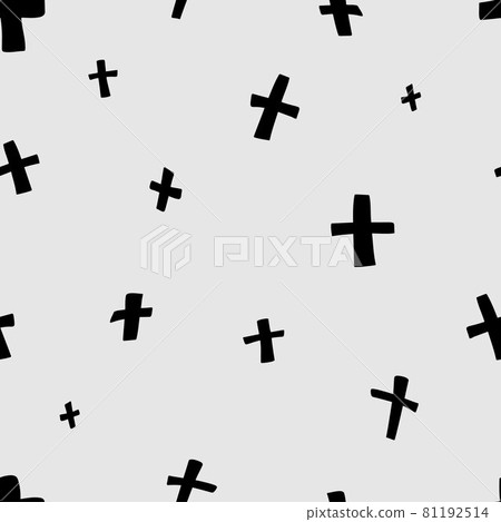 Plus signs and crosses seamless hand drawn pattern. Vector monochrome grunge texture from X. 81192514