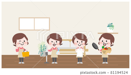 Two-headed _ senior woman doing housework Two-headed _ senior woman doing housework 81194524