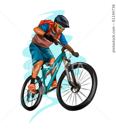 Abstract cyclist on a race track from splash of watercolors, colored drawing, realistic, athlete on a bike 81194736