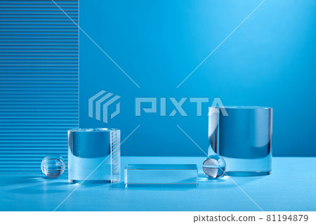 Product display podium crystal on blue background Product display podium crystal on blue background 81194879