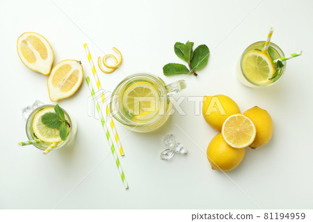 Concept of fresh summer drink with lemonade on white background 81194959