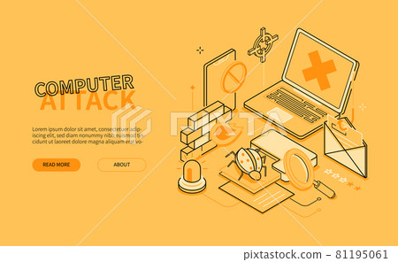 Computer attack - line design style isometric web banner 81195061