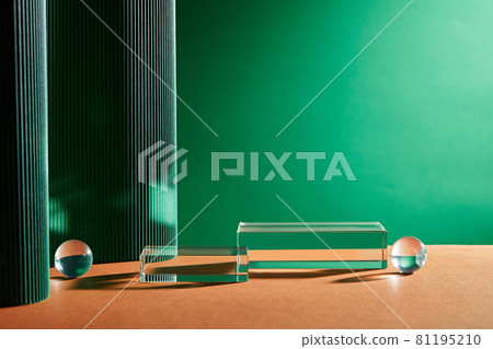 Product display podium with centella leaves on green background. 81195210