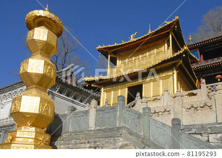 Wutaishan, Shanxi Province in China. This is the Copper Hall (or Bronze Hall) at Xiantong Temple in Wutai Mountain. Wutaishan is one of the four sacred mountains in Chinese Buddhism. 81195293