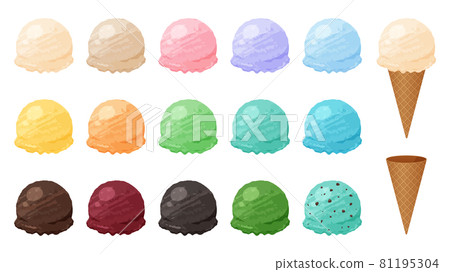 Illustration material set of ice cream and waffle cone Illustration material set of ice cream and waffle cone 81195304