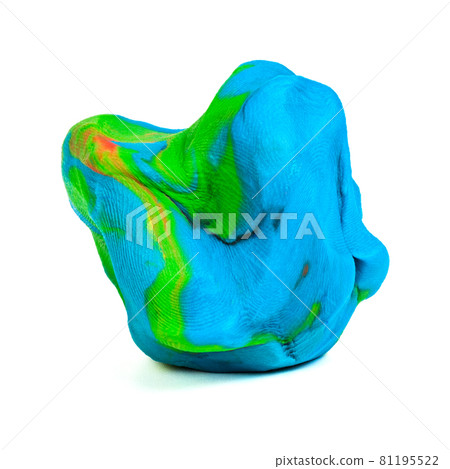 Mixed blue-green-red playdough ball with distinct fingerprints isolated on the white background Mixed blue-green-red playdough ball with distinct fingerprints isolated on the white background 81195522