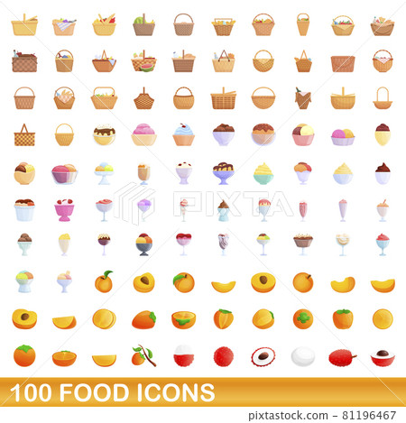 100 food icons set, cartoon style 100 food icons set, cartoon style 81196467