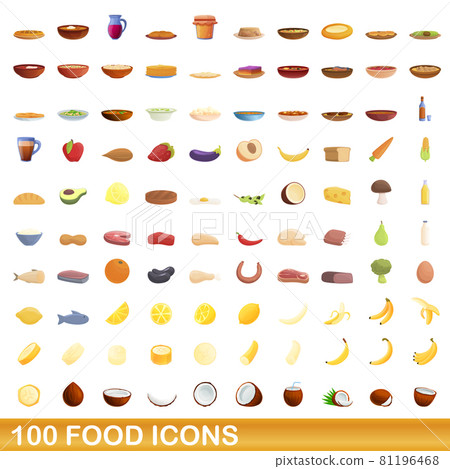 100 food icons set, cartoon style 100 food icons set, cartoon style 81196468