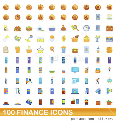 100 finance icons set, cartoon style 100 finance icons set, cartoon style 81196469