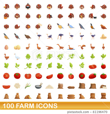 100 farm icons set, cartoon style 100 farm icons set, cartoon style 81196470