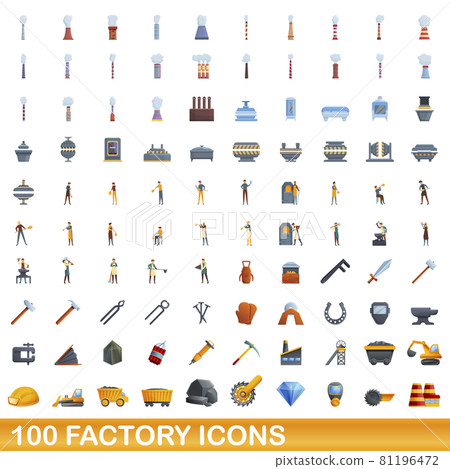 100 factory icons set, cartoon style 100 factory icons set, cartoon style 81196472