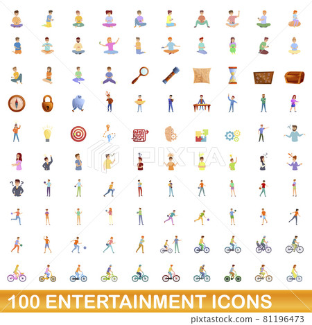 100 entertainment icons set, cartoon style 100 entertainment icons set, cartoon style 81196473