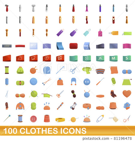 100 clothes icons set, cartoon style 100 clothes icons set, cartoon style 81196478