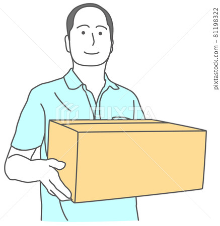 Illustration of a bald man in a shirt holding a cardboard box Illustration of a bald man in a shirt holding a cardboard box 81198322