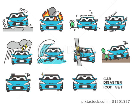 Vector illustrations of various car disasters and accidents / earthquakes / tsunamis / land subsidence 81201557