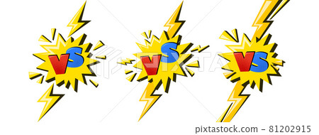 Superhero versus sign with lightning. VS letters in yellow star as symbol of battle and confrontation. Comic vector illustration Superhero versus sign with lightning. VS letters in yellow star as symbol of battle and confrontation. Comic vector illustration 81202915