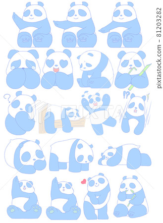 18 kinds of panda illustration set (blue) 81203282