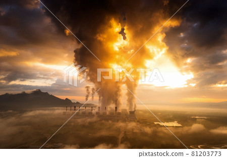 coal power plant and fog. coal power plant and fog. 81203773