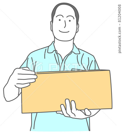 Illustration of a bald man in a shirt holding a cardboard box Illustration of a bald man in a shirt holding a cardboard box 81204008