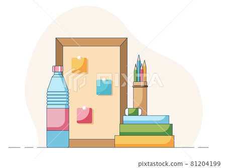 Concept of remote workplace in a flat style isolated on a yellow background. Concept of remote workplace in a flat style isolated on a yellow background. 81204199