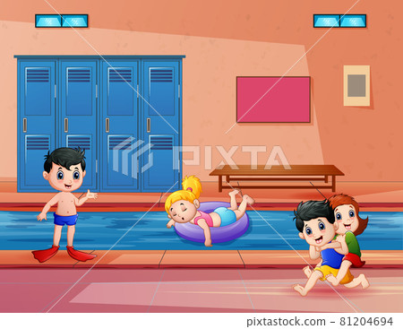 Illustration of children having fun in indoor pool - Stock Illustration ...