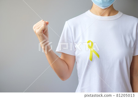 Yellow Ribbon for supporting people living and illness. September Suicide prevention day, Childhood, Sarcoma and bone cancer awareness month concept 81205013