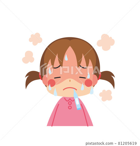 Illustration of a cute little girl with a high fever and fluttering White background clip art 81205619