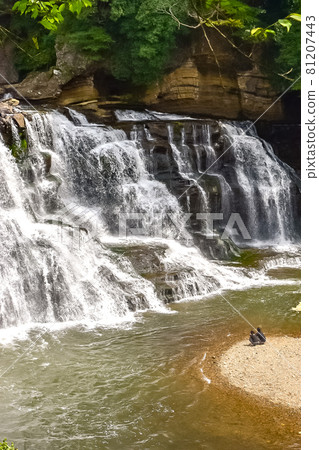 Ryumon Falls in early summer, where the legend of the Great Snake is handed down in Nasukarasuyama City, Tochigi Prefecture 81207443