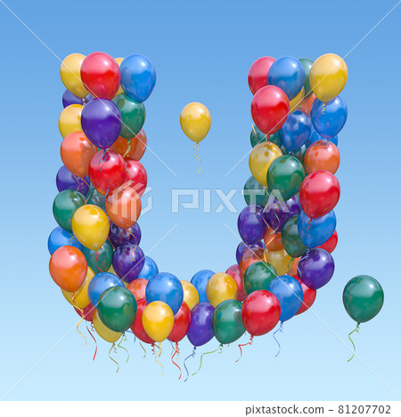 Letter U from balloons in the sky. Text letter for holiday, birthday, celebration. Letter U from balloons in the sky. Text letter for holiday, birthday, celebration. 81207702