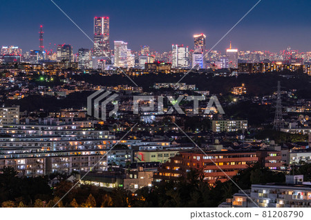 《Kanagawa Prefecture》 Night view of central Yokohama and residential area 81208790