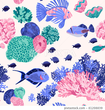 Seamless sea pattern with tropical fishes and... - Stock Illustration ...
