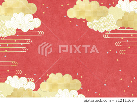 Japanese paper texture-red-Japan-New Year-gold leaf-clouds-confetti 81211169