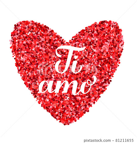 Ti Amo calligraphy hand lettering. I Love You inscription in Italian. Valentines day greeting card. Vector template for banner, postcard, typography poster, t-shirt, logo design, flyer, sticker, etc 81211655