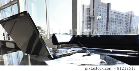 Closeup photo of laptop computer with open top. Blank screen. 81212515