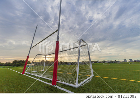 Soccer rugby ground goal baseball field sunset Tamagawa riverbed ground 81213092
