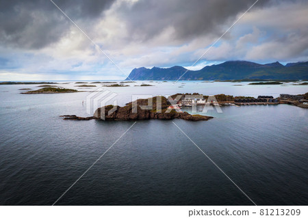 Aerial view of the Hamn i Senja village located on the Senja Island in Norway 81213209