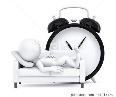 Serene man lying on the sofa. 3D illustration. Isolated on white background 81213470