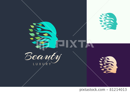 Cosmetic and beauty skin care logo with face and leaf shape 81214013